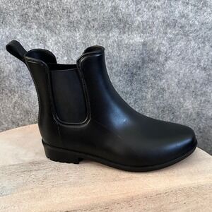 A New Day Womens Rain Boots Size 6 Chelsea Booties Black Faux Leather Almond Toe